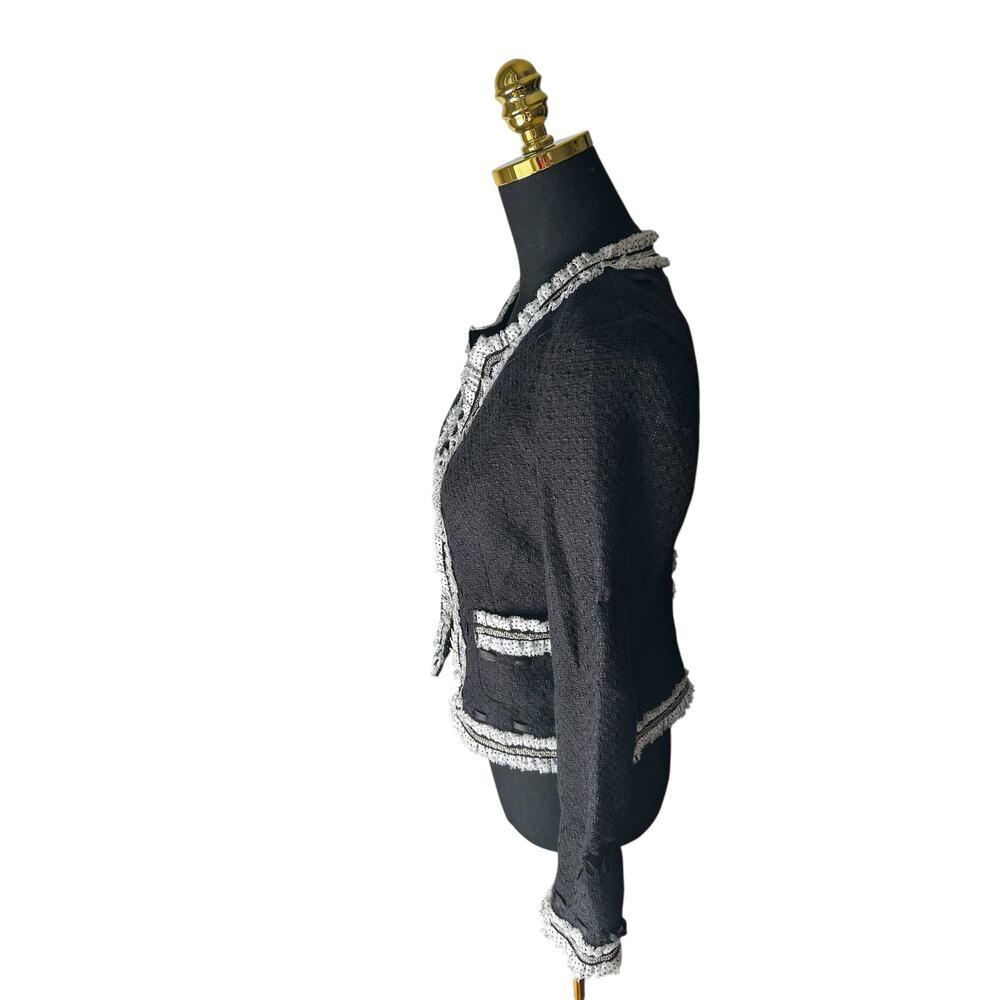 White House Black Market Black Tweed Jacket – Polka Dot Metal Trim- Size 2 - Picture 2 of 5